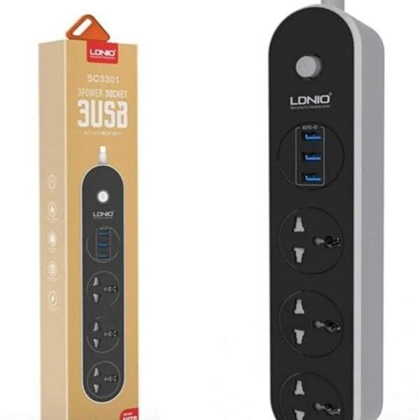 LDNIO Power Strip With 3 Power Sockets & 3 Fast Charging USB Ports - Image 1