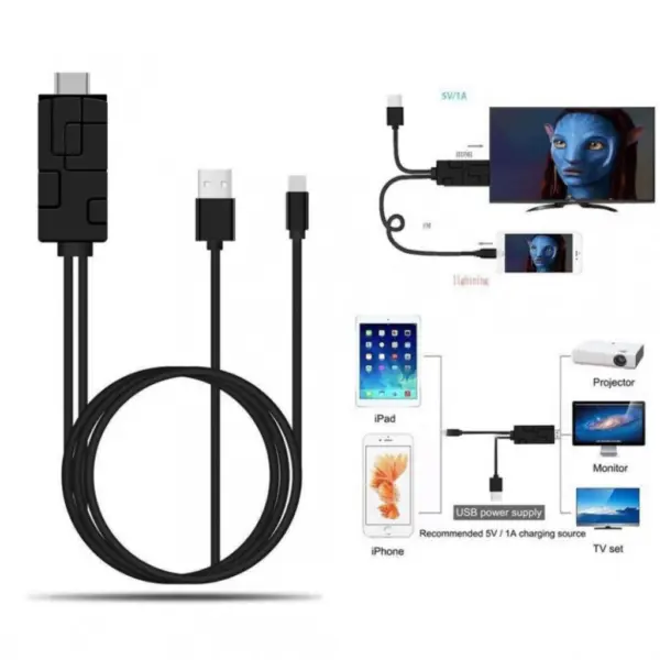 (2M) Lightning USB Cable 4K Adapter to HDMI/HDTV Lightning Digital AV Cable for iPhone,iPad,iPod
