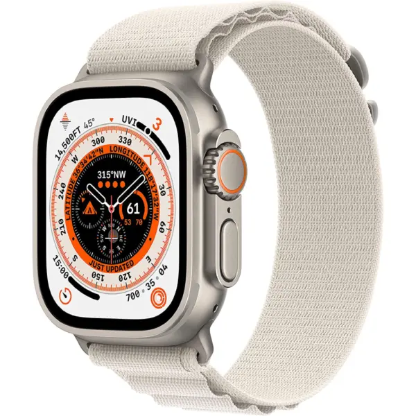 Apple Watch Ultra - Case Size 49mm, Titanium Case with (Midnight - Green - Starlight - Orange - Blue and Gray trail Alpine Loop) - Image 1