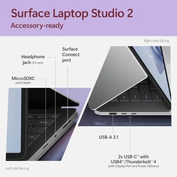 Microsoft Surface Laptop Studio 2 with 14.4" Touchscreen - Intel Core i7, 16GB RAM, 512GB SSD, NVIDIA GeForce RTX™ 4050, Windows 11, Platinum Color - Image 4