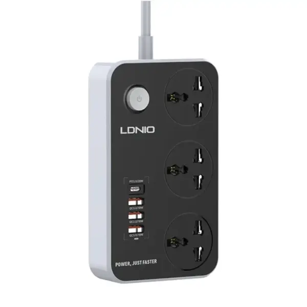 LDNIO SC3412 Power Strip With 3 Power Sockets (3 USB Port 18W, Fast Charging USB-C 20W) 2500 Watt - Black - Image 1