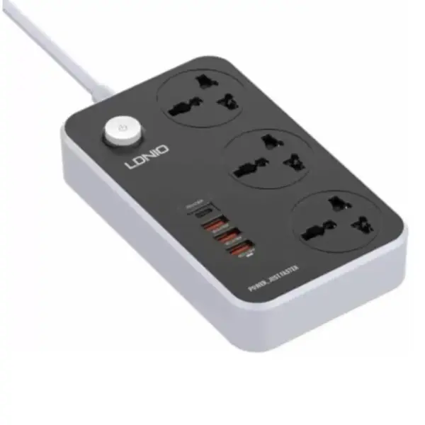 LDNIO SC3412 Power Strip With 3 Power Sockets (3 USB Port 18W, Fast Charging USB-C 20W) 2500 Watt - Black - Image 2