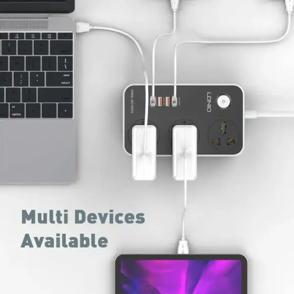 LDNIO SC3412 Power Strip With 3 Power Sockets (3 USB Port 18W, Fast Charging USB-C 20W) 2500 Watt - Black - Image 3