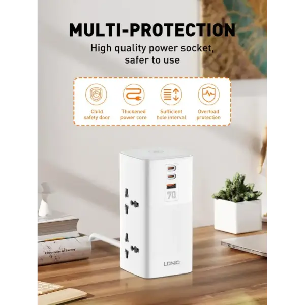 LDNIO SC4383, 4 Power Ports, 70W 2 USB-C PD Ports & 1 USB Port - Ultimate Charging Station - Image 10